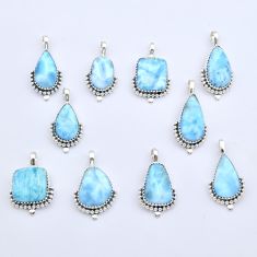 Wholesale lot of 10 natural blue larimar 925 sterling silver pendant