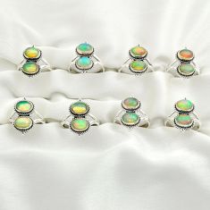 Wholesale lot of 8 natural multicolor ethiopian opal 925 silver ring size 6.5-8)