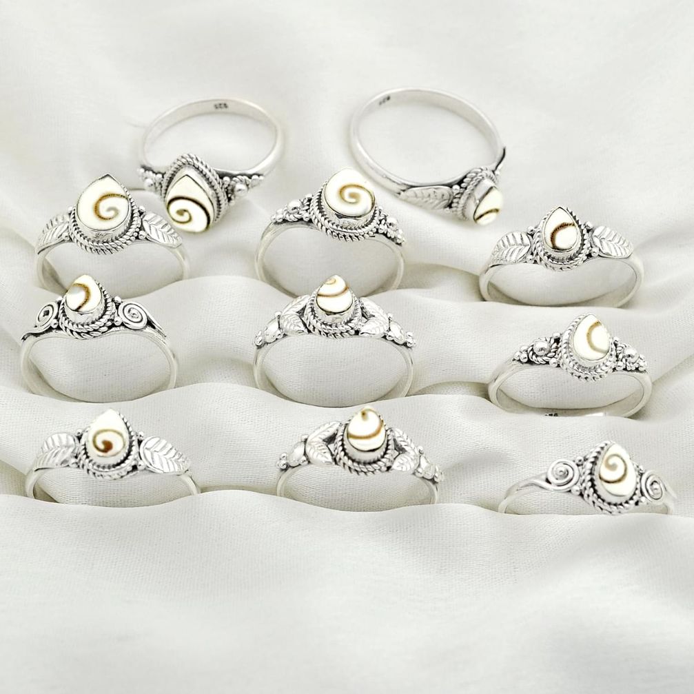 Wholesale lot of 11 natural white shiva eye 925 silver ring (size 7-9) W705