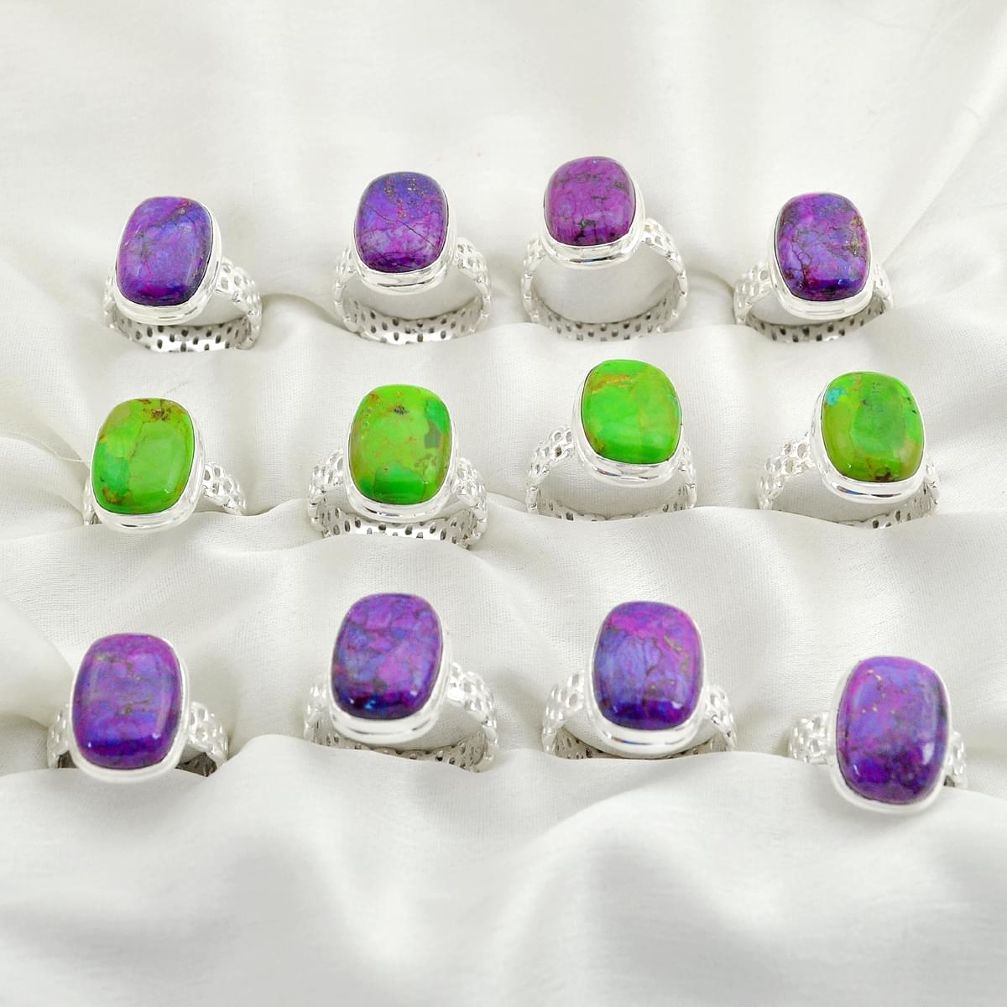 Wholesale lot of 12 natural purple mojave turquoise 925 silver ring (size 7-9.5) W709