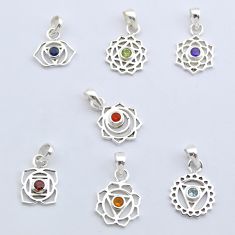 Wholesale lot of 7 natural multicolor multi gemstone 925 silver chakra pendant