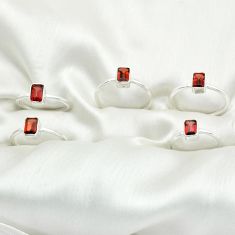 Wholesale lot of 5 natural red garnet 925 sterling silver ring (size 5-9)