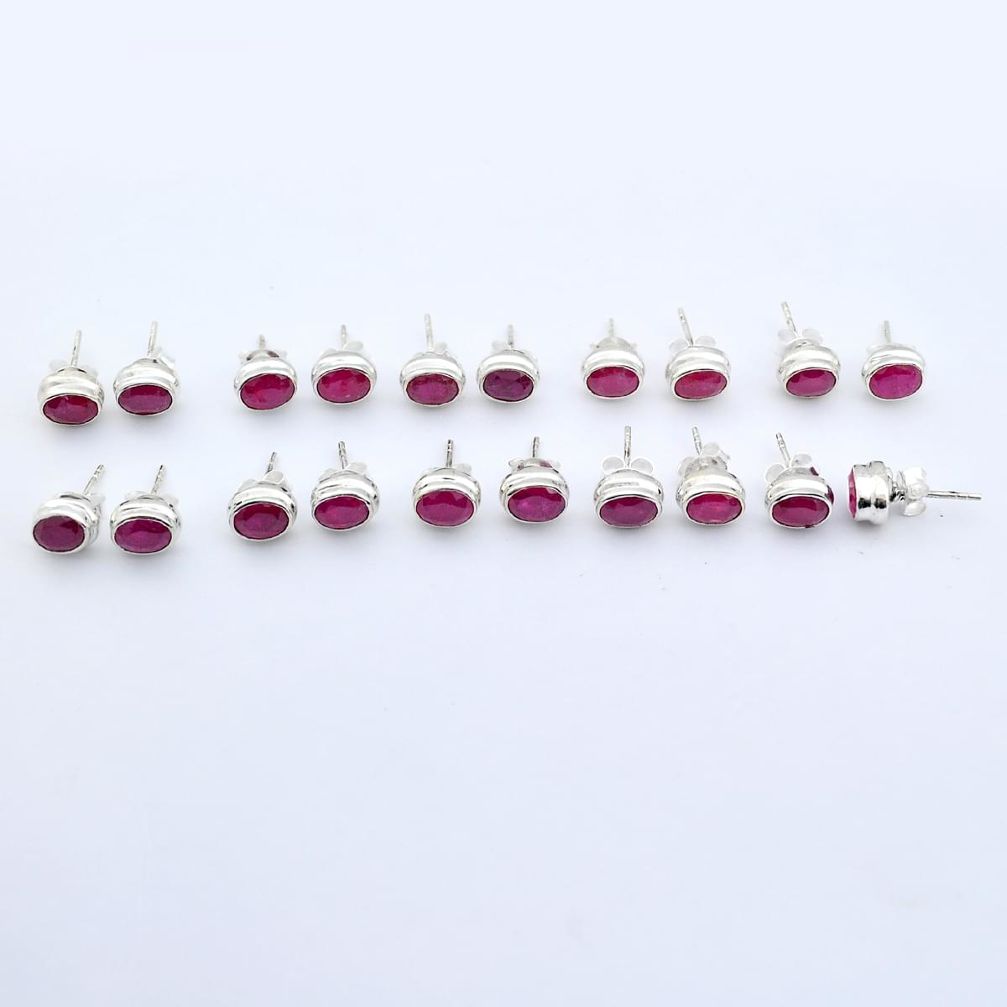 Wholesale lot of 10 natural pink ruby 925 sterling silver studs earrings W821