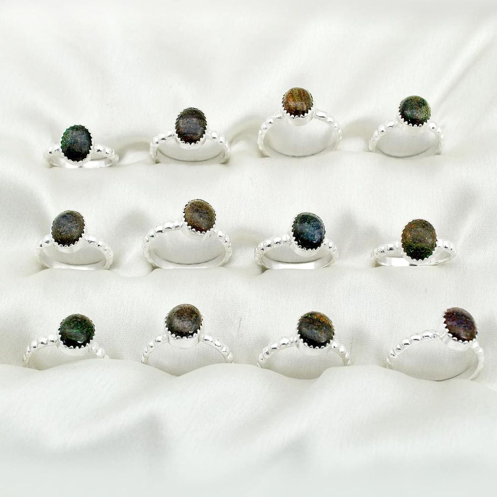 Wholesale lot of 12 brown matrix opal 925 sterling silver ring (size 6-9) W827
