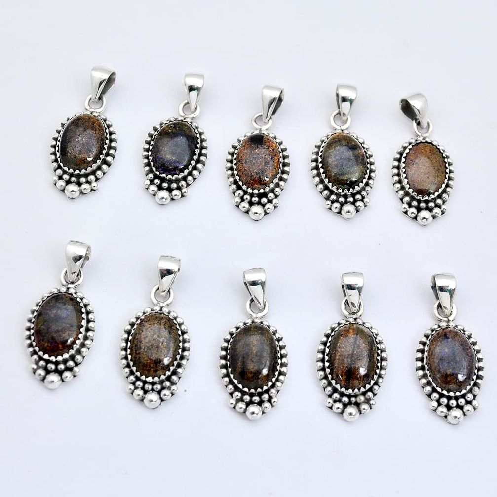 Wholesale lot of 10 brown matrix opal 925 sterling silver boho pendant W828