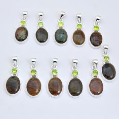 Wholesale lot of 11 brown matrix opal and peridot 925 silver pendant W830