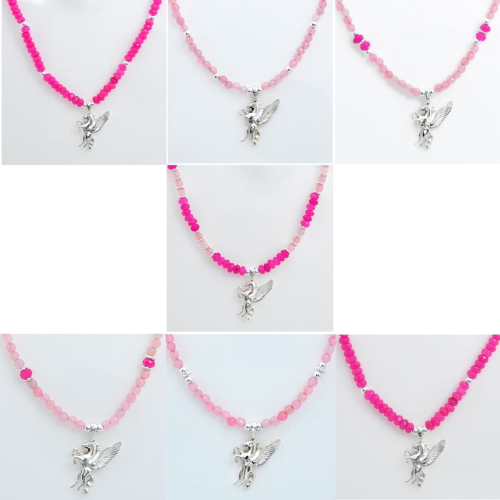 Wholesale lot of 7 pink quartz 925 sterling silver unicorn beads necklace W863