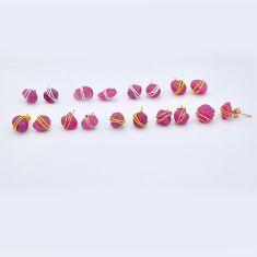 Wholesale lot of 9 natural raw ruby wire wrapped 925 silver stud earrings