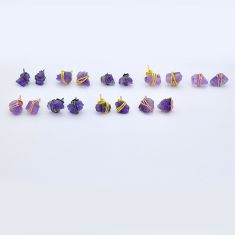 Wholesale lot of 9 natural raw amethyst wire wrapped 925 silver stud earrings W923