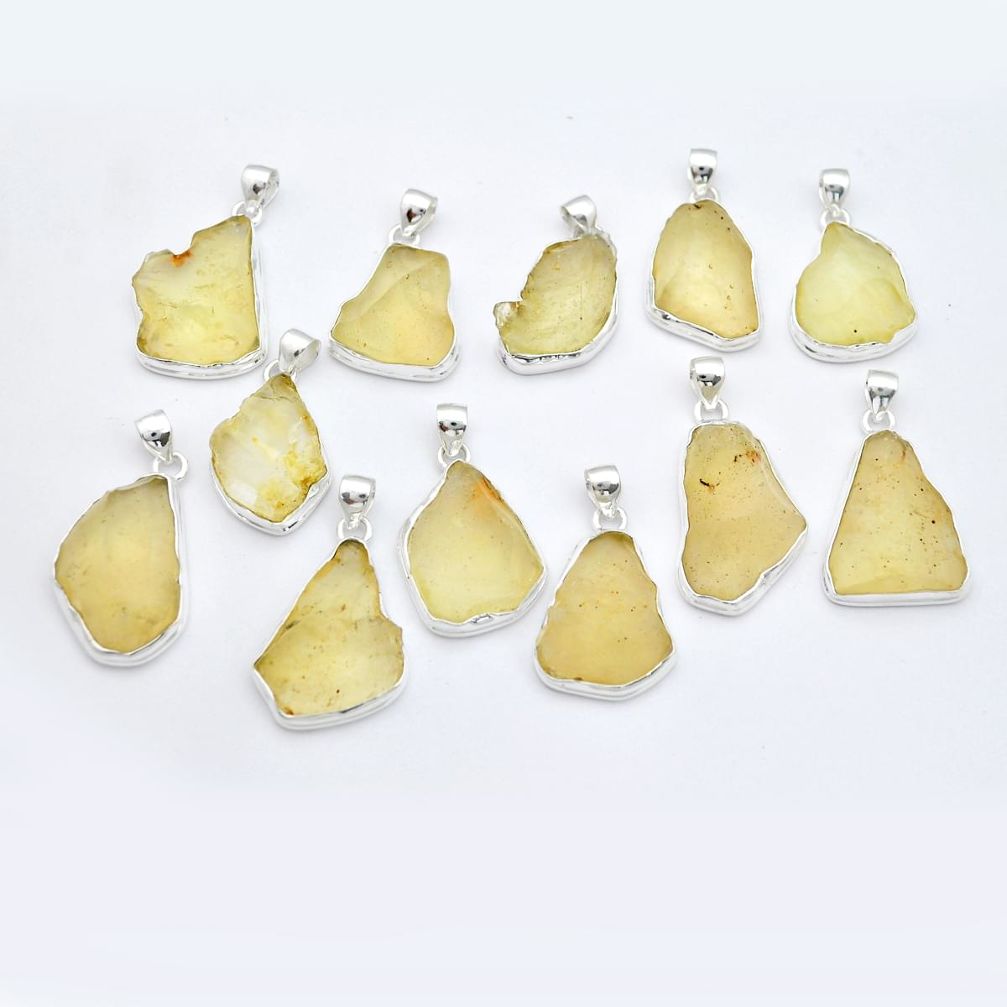 Wholesale lot of 12 natural libyan desert glass 925 silver pendants W933
