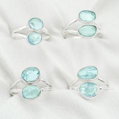 Wholesale lot of 4 natural aquamarine 925 silver checker cut rings (size 7-8) W939
