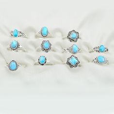 Wholesale lot of 11 natural blue larimar 925 silver rings (size 5-9)