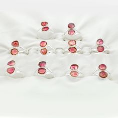 Wholesale lot of 10 natural pink tourmaline 925 silver rings (size 7-9)
