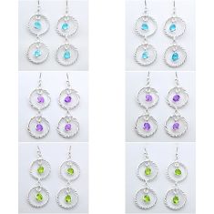 Wholesale lot of 6 natural multi gemstone 925 silver dangle drop earrings W960