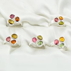 Wholesale lot of 5 natural tourmaline 925 silver rings (size 7-9) w966