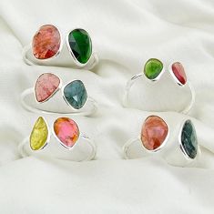 Wholesale lot of 5 natural tourmaline 925 silver adjustable rings w968