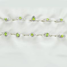 Wholesale lot of 10 natural green peridot 925 silver rings (size 5.5-9) w971