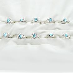 Wholesale lot of 10 natural blue topaz 925 silver rings (size 5-9) w973