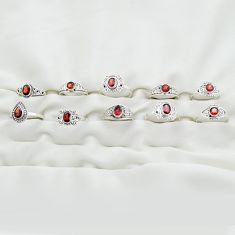 Wholesale lot of 10 natural red garnet 925 silver rings (size 5-9) W975