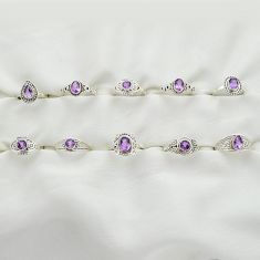 Wholesale lot of 10 natural amethyst 925 silver rings (size 5.5-9) w978