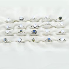 Wholesale lot of 20 moonstone & labradorite 925 silver rings (size 4-9) w979