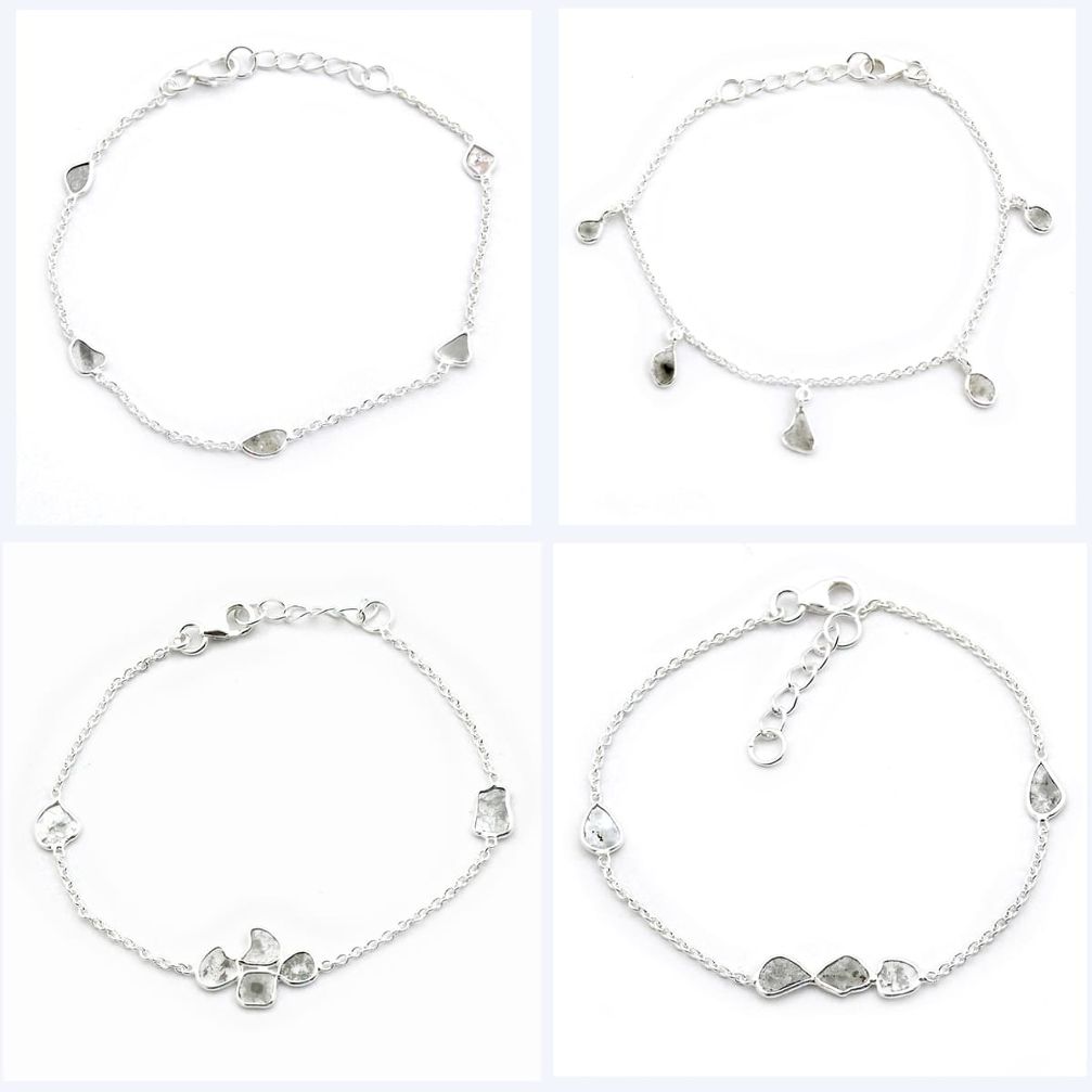 Wholesale lot of 4 natural white diamond 925 sterling silver bracelet w992