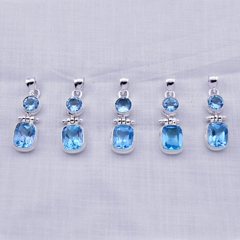24.03gms wholesale lot of 5 natural blue topaz 925 sterling silver pendant