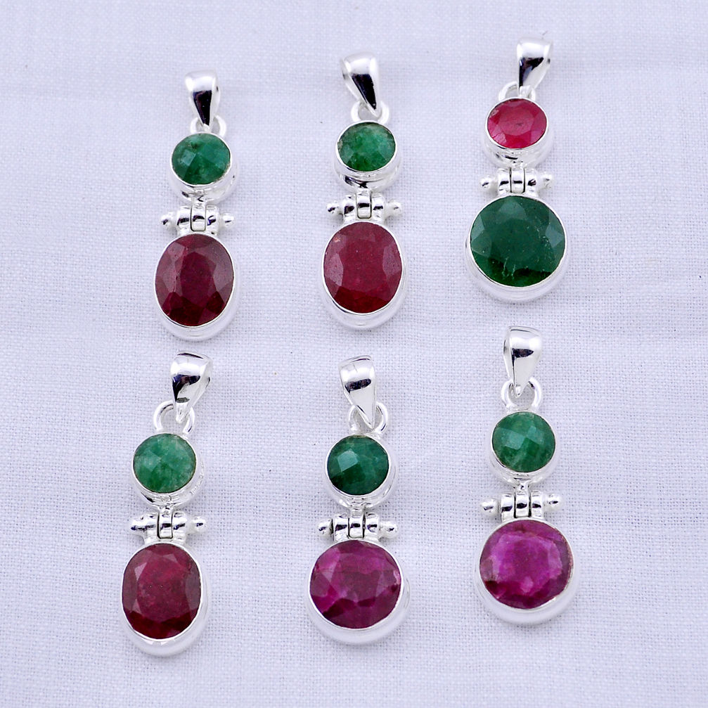 26.69gms wholesale lot of 6 natural red ruby 925 sterling silver pendant