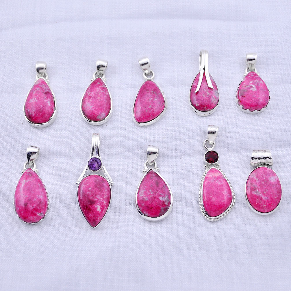 54.86gms wholesale lot of 10 natural multicolor multi gemstone 925 silver pendant