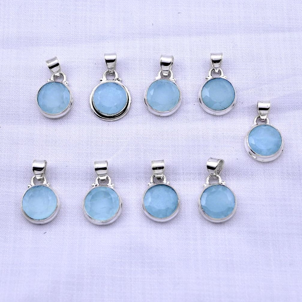 27.89gms wholesale lot of 9 natural blue aquamarine 925 sterling silver pendant