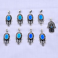 28.89gms wholesale lot of 9 blue australian opal (lab) 925 silver hand of god hamsa pendant