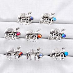 47.87gms wholesale lot of 8 natural multi color multi gemstone 925 silver adjustable ring size 7 - 8 z225