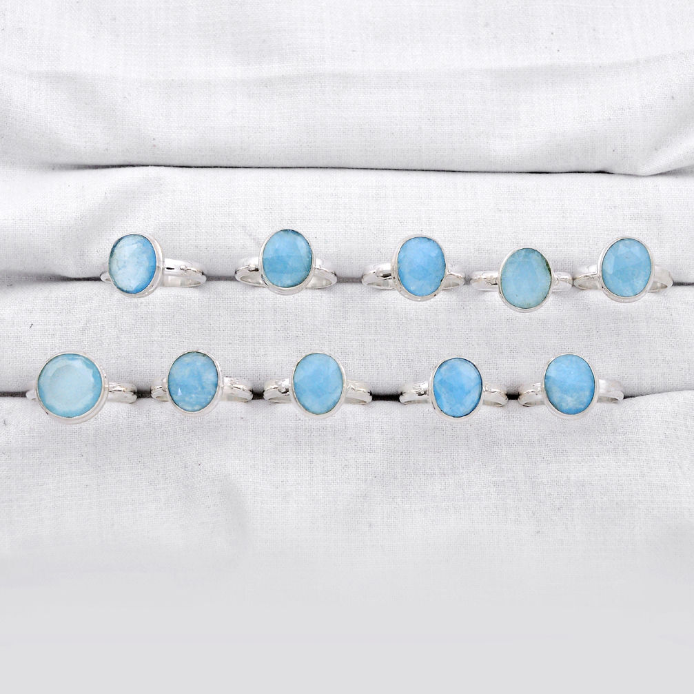 42.48gms wholesale lot of 10 natural blue aquamarine 925 silver ring size 6.5 - 8.5 z254