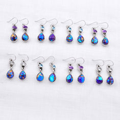 34.56gms wholesale lot of 8 natural multi color multi gemstone 925 silver earrings z273