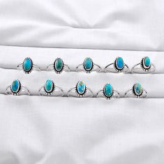 39.16gms wholesale lot of 10 natural green kingman turquoise 925 silver ring size 6 - 9