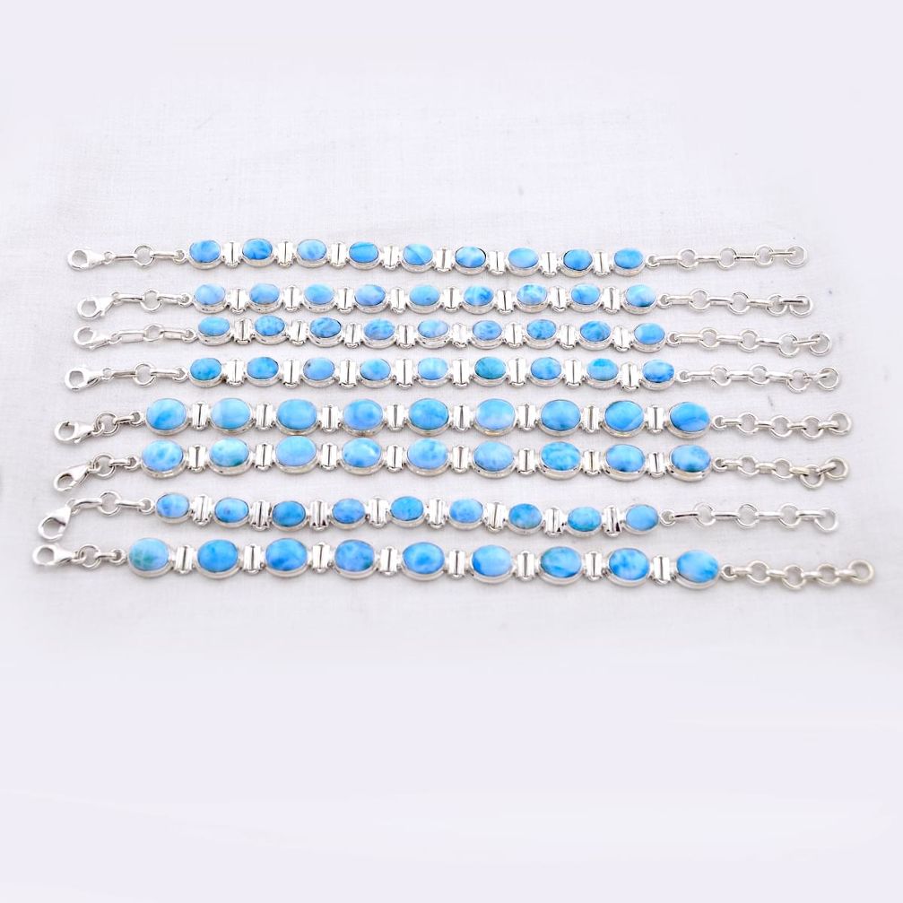 129.57gms wholesale lot of 8 natural blue larimar 925 sterling silver bracelet z315
