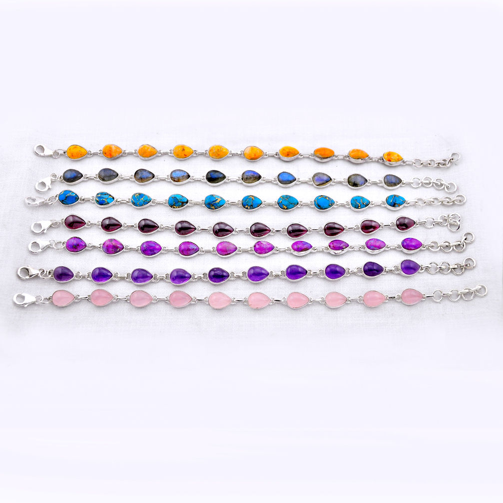 79.03gms wholesale lot of 7 natural multi color multi gemstone 925 silver bracelet z325