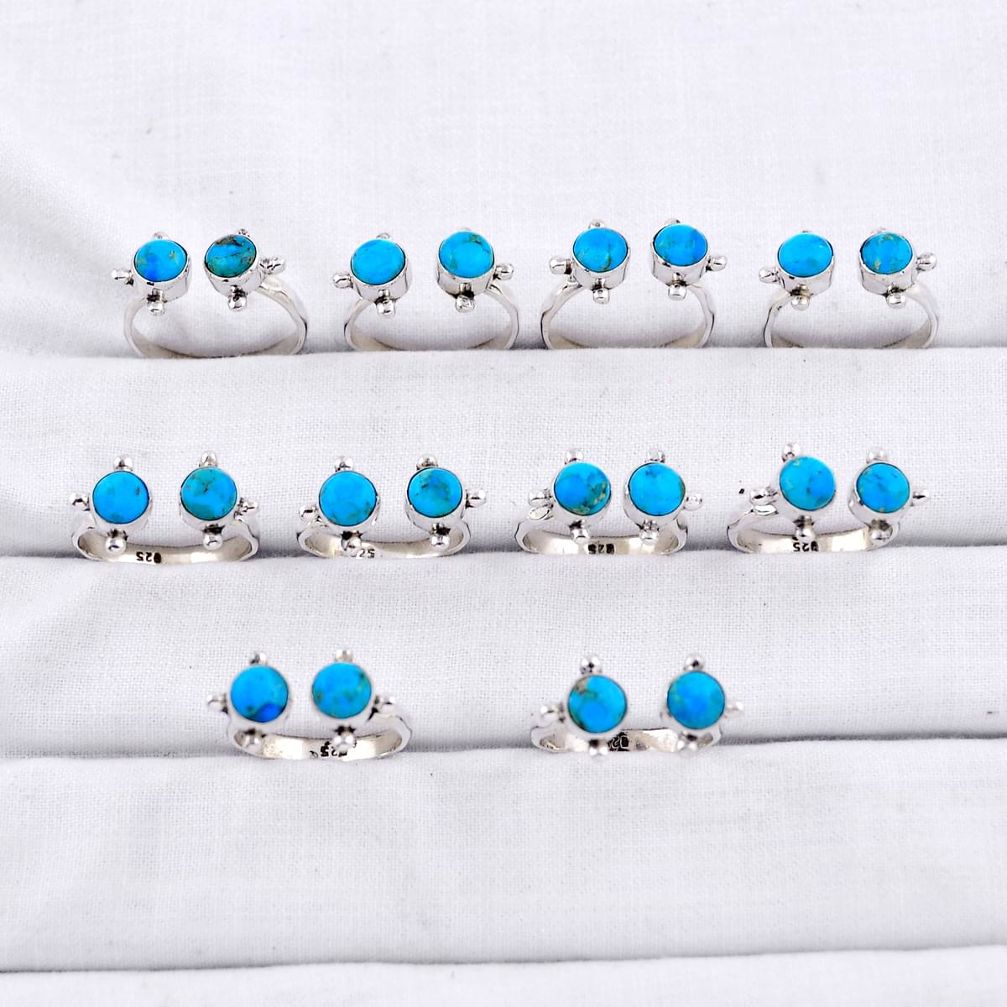 28.59gms wholesale lot of 10 blue arizona mohave turquoise 925 silver adjustable ring size 6 - 9 z336